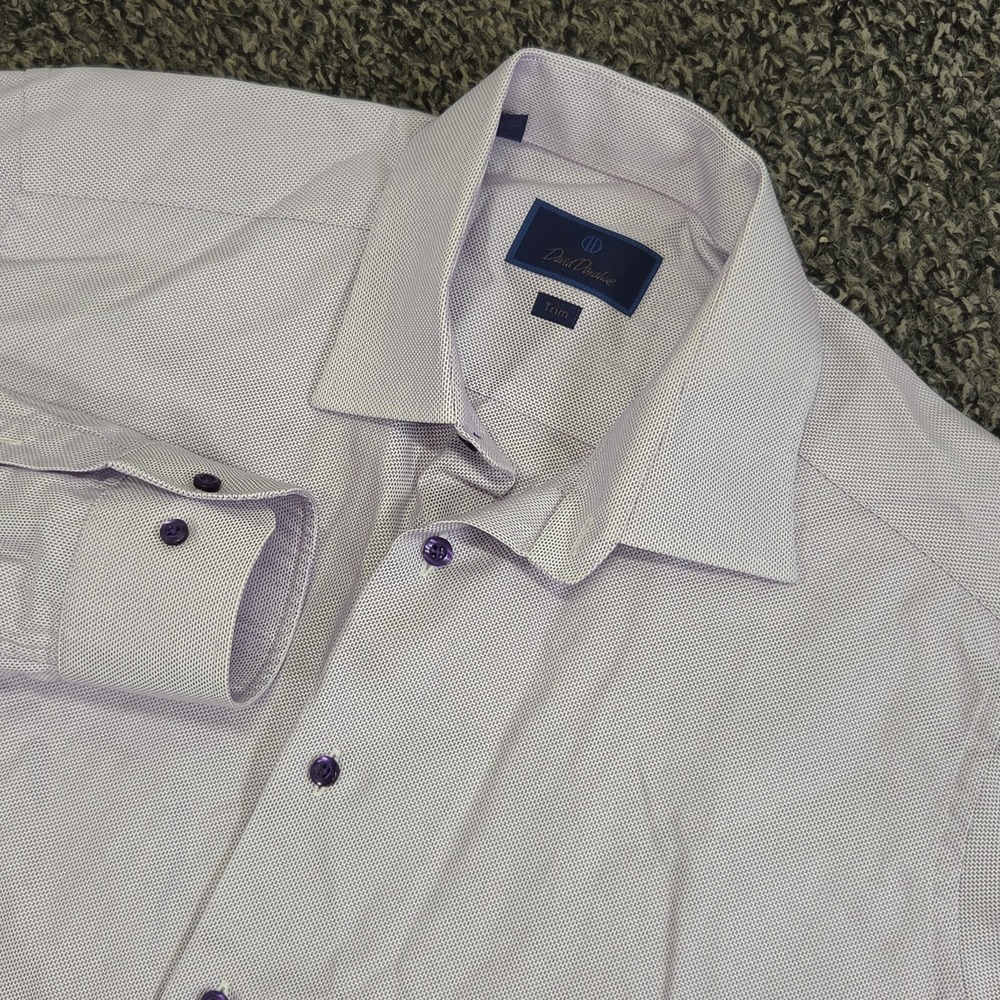 David Donahue Dress Shirt 17.5 36/37 Trim Purple Textured Cotton Long Sleeve